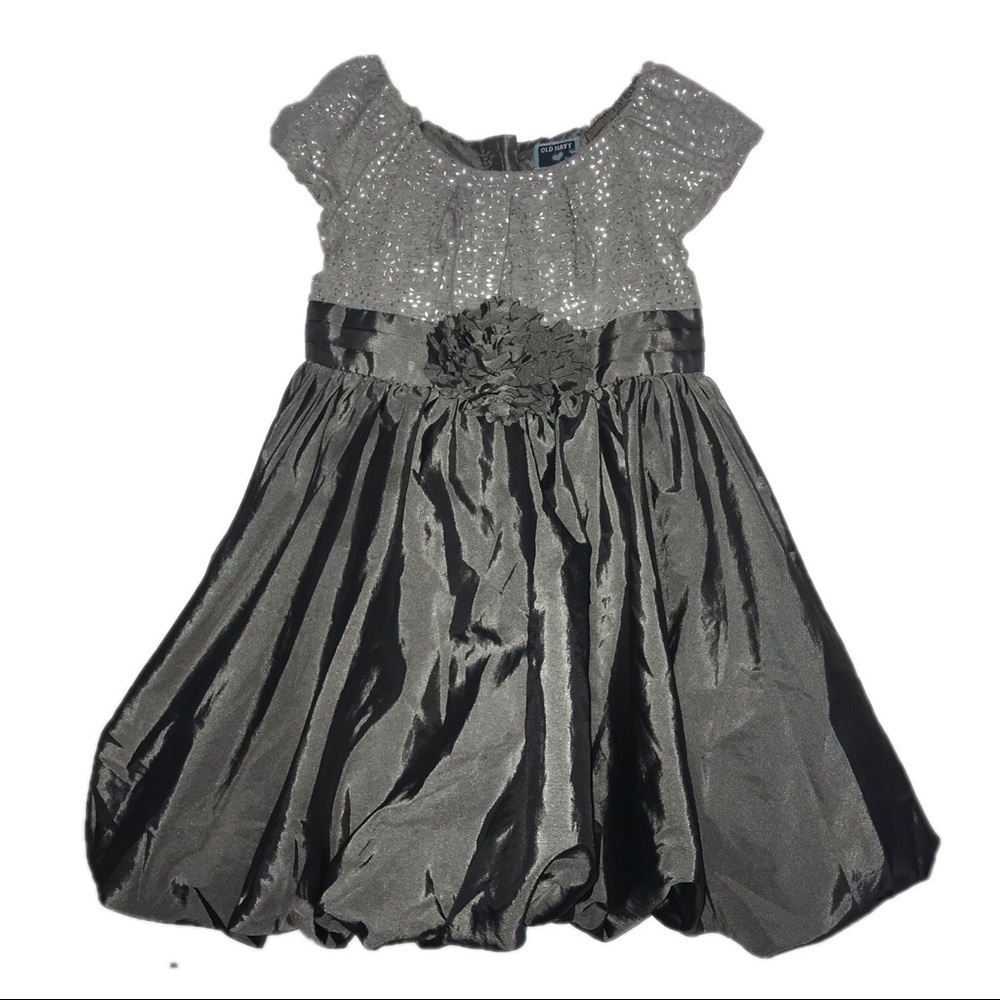 Old Navy Silver Gray Satin Bubble Toddler Girls Dress 3T